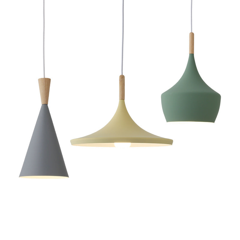 Geometric Metal Pendant Light Fixture Macaron Style 1-Light Hanging Light for Dining Room