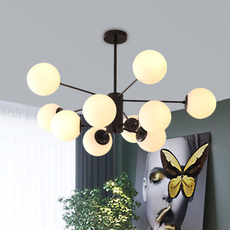 Amber/Blue/Clear Glass Spherical Chandelier Light Post Modern 6/8/10 Lights Black Pendant Lamp for Bedroom