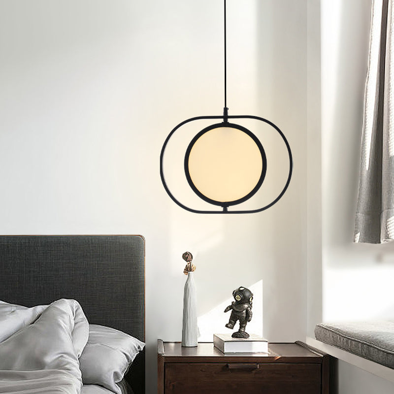 Oblong Bedside LED Pendant Lamp Acrylic Minimalistic Hanging Light Fixture in Black