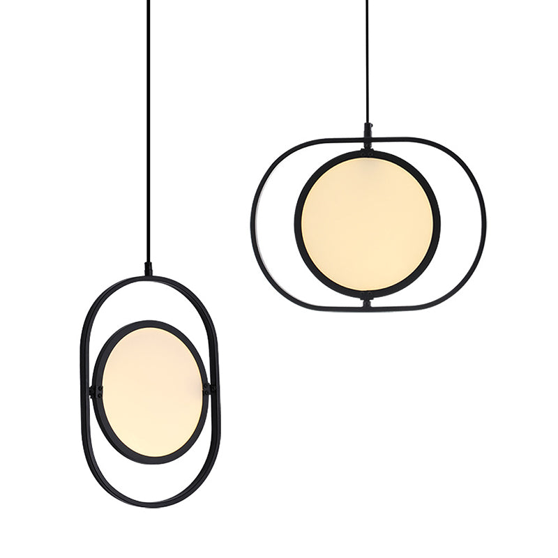 Oblong Bedside LED Pendant Lamp Acrylic Minimalistic Hanging Light Fixture in Black