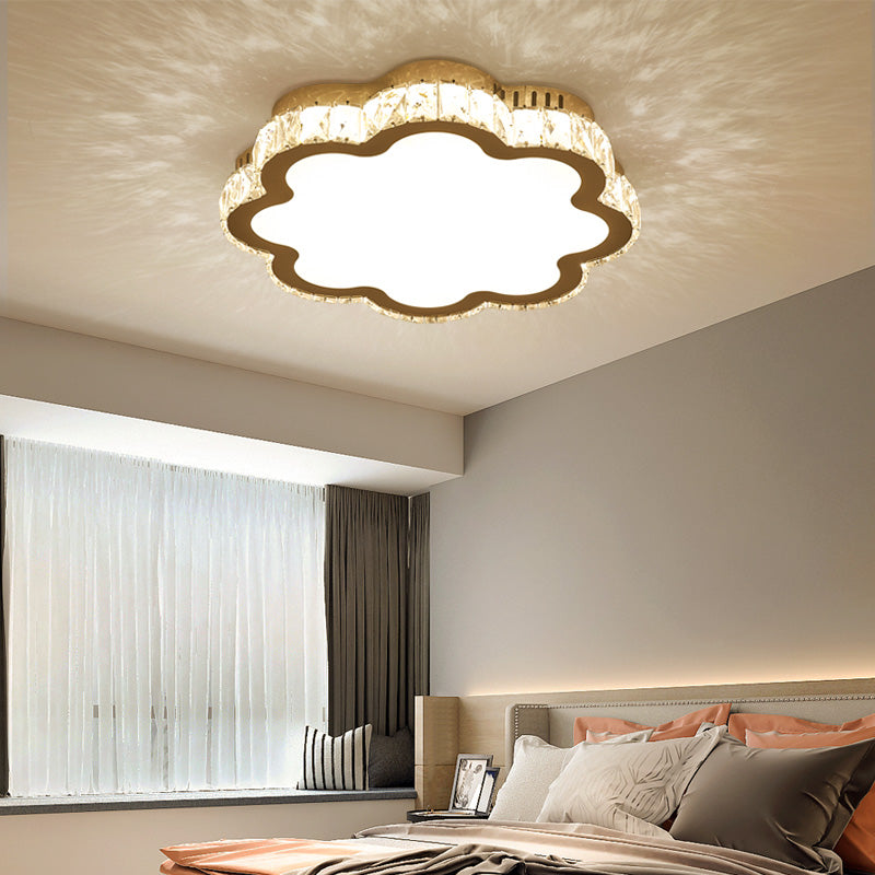 Prismatic K9 Crystal Geometric Ceiling Fixture Simple White LED Flush Mount Lighting for Bedroom