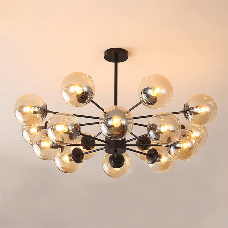 Amber/Blue/Clear Glass Spherical Chandelier Light Post Modern 6/8/10 Lights Black Pendant Lamp for Bedroom