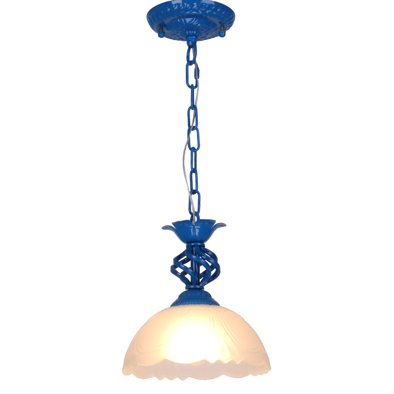 Mediterranean Dome Pendant Lighting Fixture Single Hand-Crafted Glass Hanging Light for Restaurant