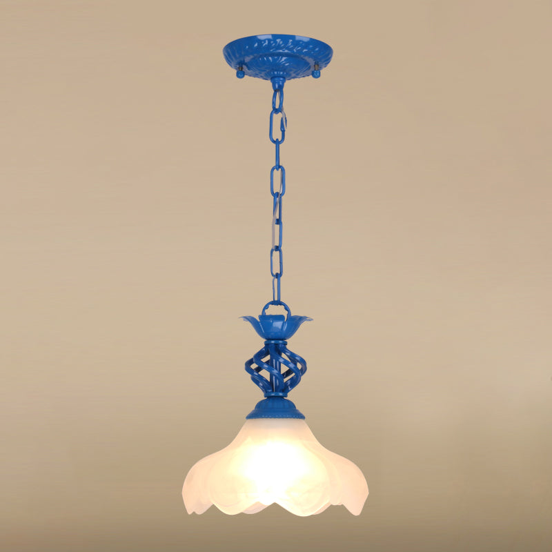 Mediterranean Dome Pendant Lighting Fixture Single Hand-Crafted Glass Hanging Light for Restaurant