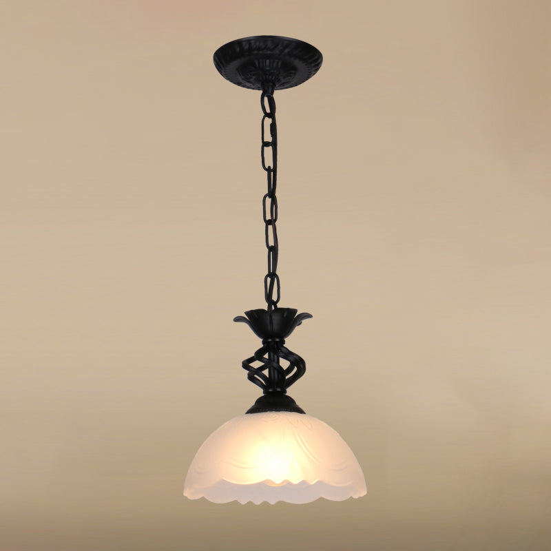 Mediterranean Dome Pendant Lighting Fixture Single Hand-Crafted Glass Hanging Light for Restaurant