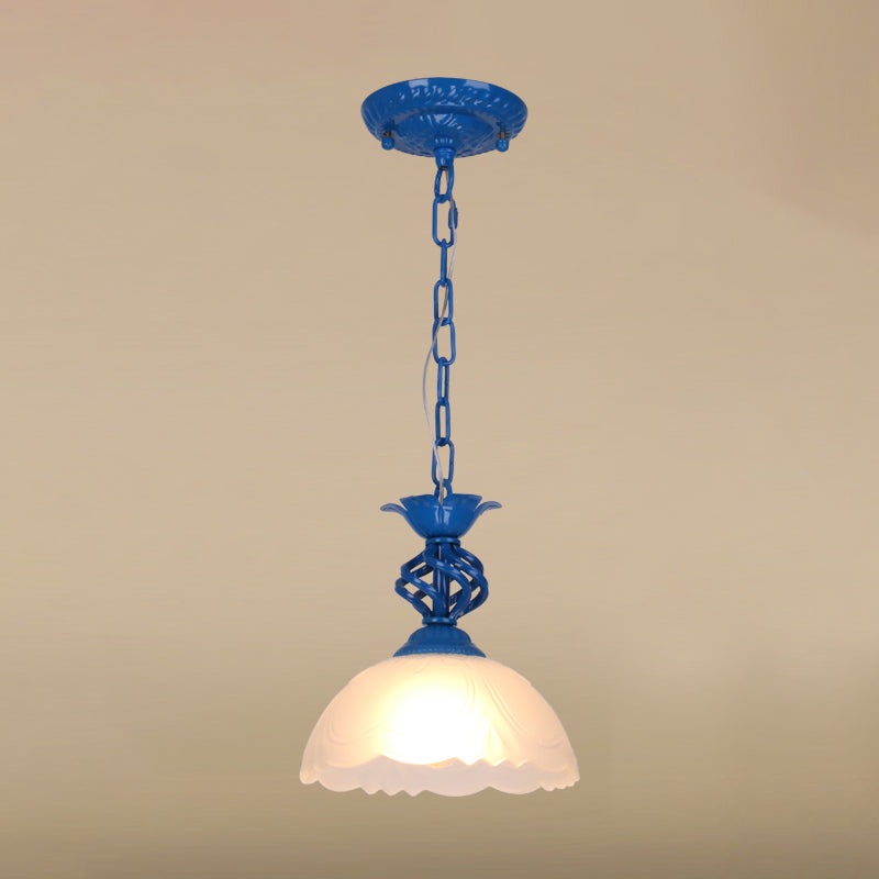Mediterranean Dome Pendant Lighting Fixture Single Hand-Crafted Glass Hanging Light for Restaurant