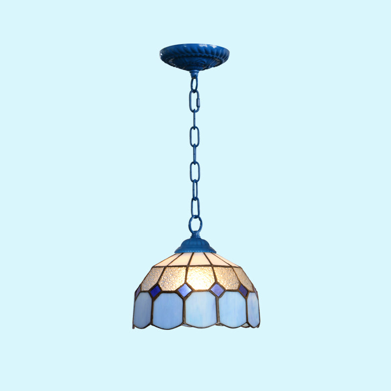 Mediterranean Dome Pendant Lighting Fixture Single Hand-Crafted Glass Hanging Light for Restaurant