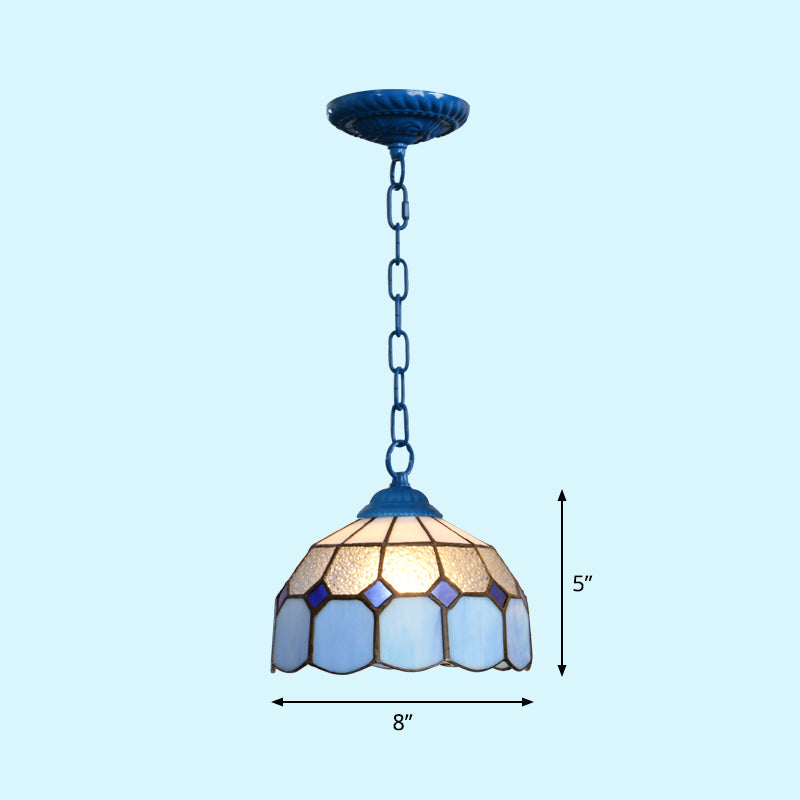 Mediterranean Dome Pendant Lighting Fixture Single Hand-Crafted Glass Hanging Light for Restaurant