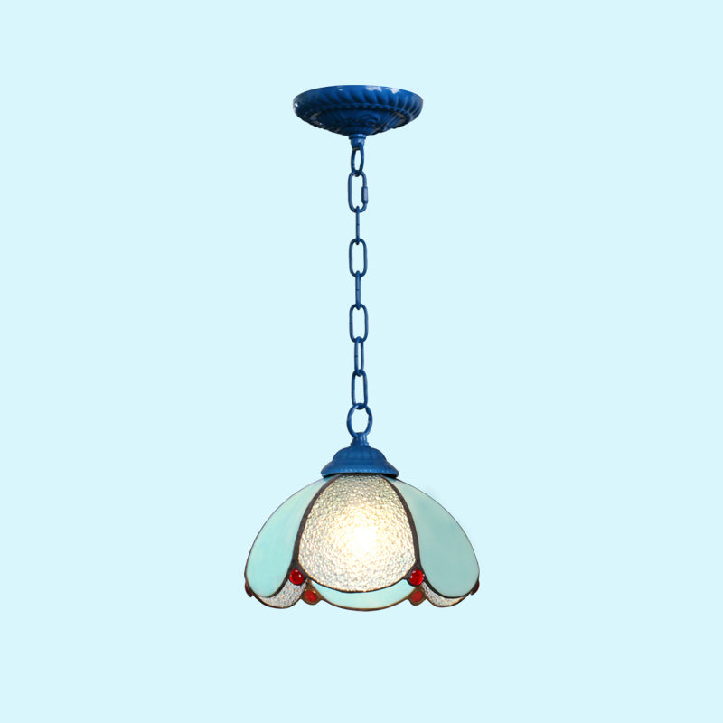 Mediterranean Dome Pendant Lighting Fixture Single Hand-Crafted Glass Hanging Light for Restaurant