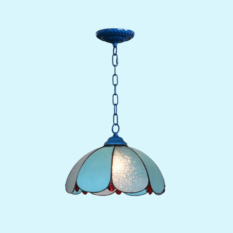 Mediterranean Dome Pendant Lighting Fixture Single Hand-Crafted Glass Hanging Light for Restaurant