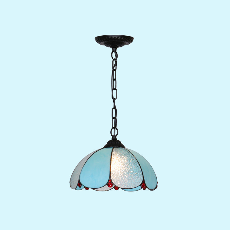 Mediterranean Dome Pendant Lighting Fixture Single Hand-Crafted Glass Hanging Light for Restaurant