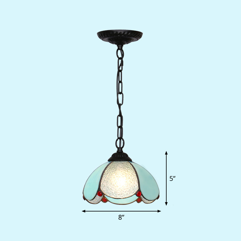 Mediterranean Dome Pendant Lighting Fixture Single Hand-Crafted Glass Hanging Light for Restaurant
