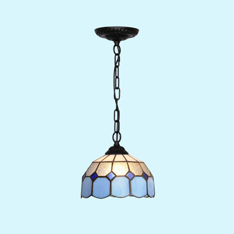 Mediterranean Dome Pendant Lighting Fixture Single Hand-Crafted Glass Hanging Light for Restaurant