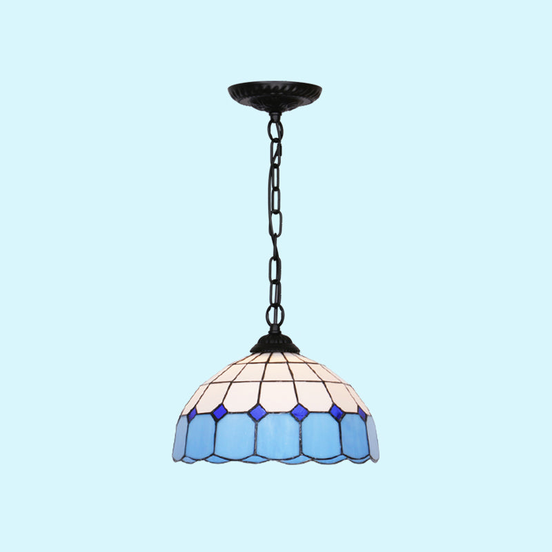 Mediterranean Dome Pendant Lighting Fixture Single Hand-Crafted Glass Hanging Light for Restaurant