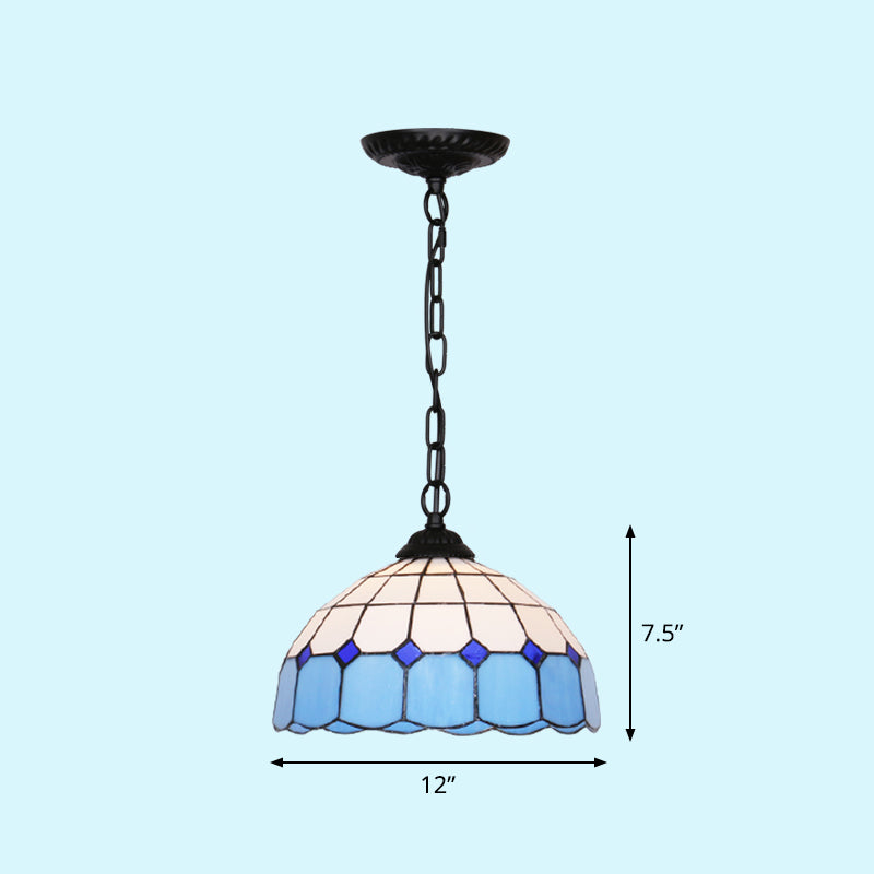 Mediterranean Dome Pendant Lighting Fixture Single Hand-Crafted Glass Hanging Light for Restaurant