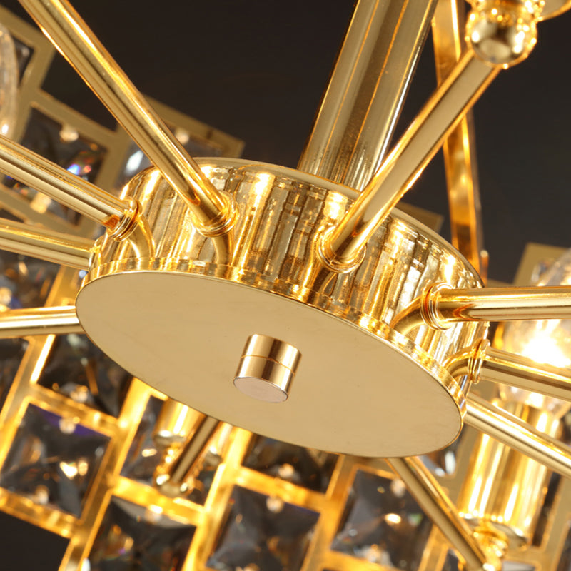 Black Drum Shaped Chandelier Pendant Minimalist Crystal Rectangle Suspension Light for Living Room