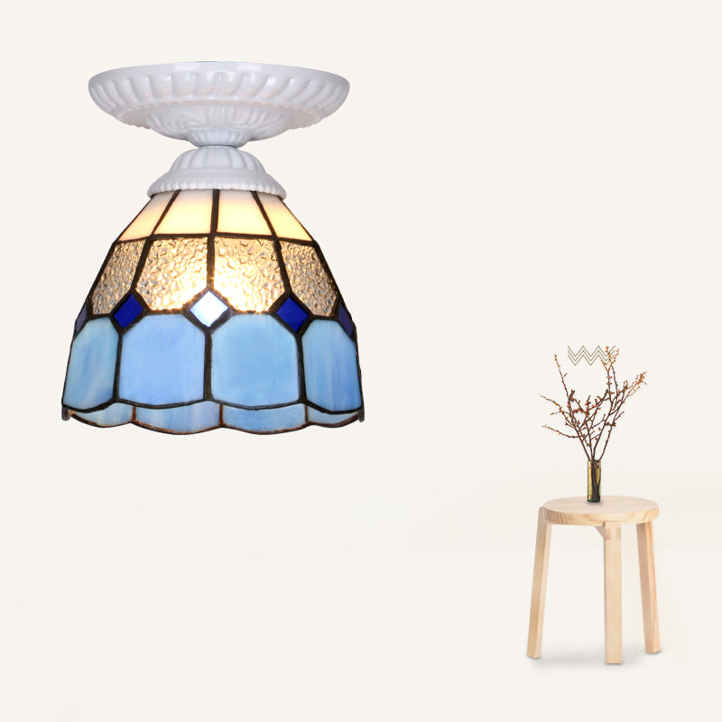 Single Flower Ceiling Mounted Light Vintage Handcrafted Stained Glass Flushmount Lighting for Aisle