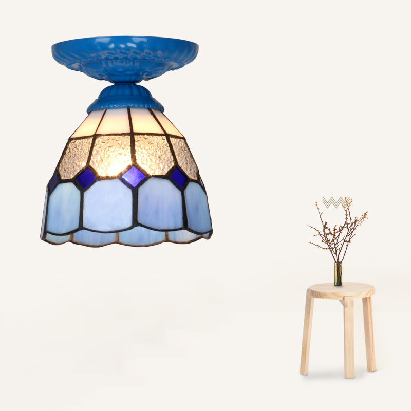 Single Flower Ceiling Mounted Light Vintage Handcrafted Stained Glass Flushmount Lighting for Aisle