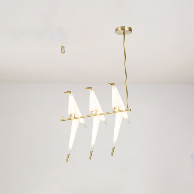 Origami Bird Shaped Island Lighting Decorative Acrylic Dining Room Pendant Lamp in Gold