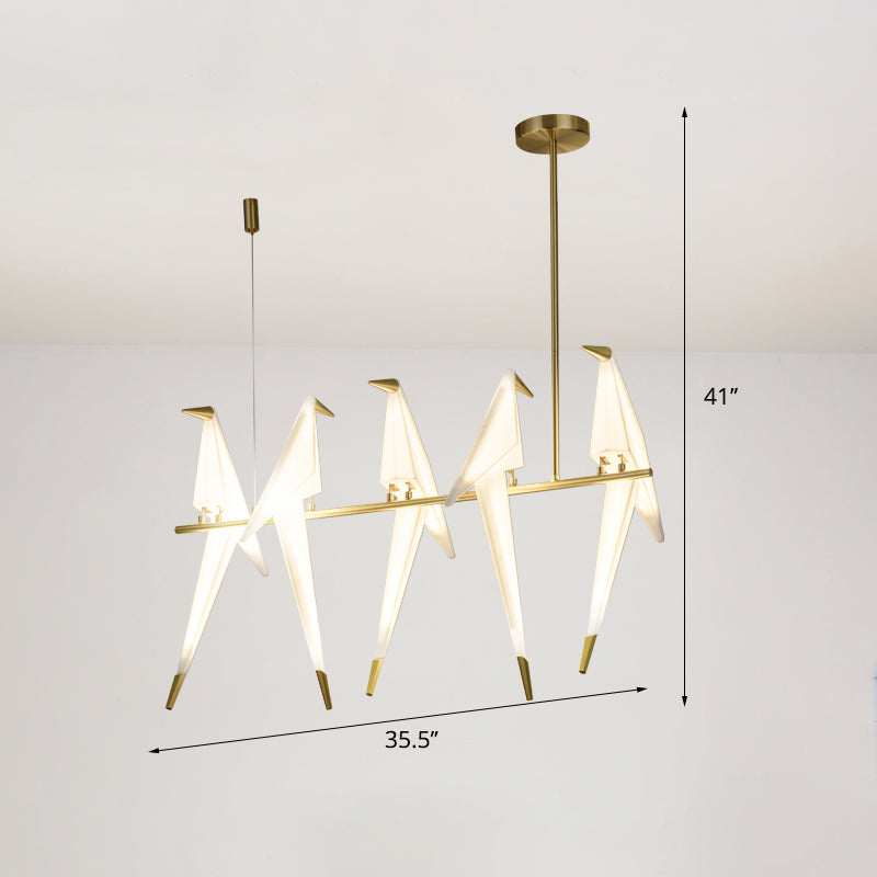 Origami Bird Shaped Island Lighting Decorative Acrylic Dining Room Pendant Lamp in Gold