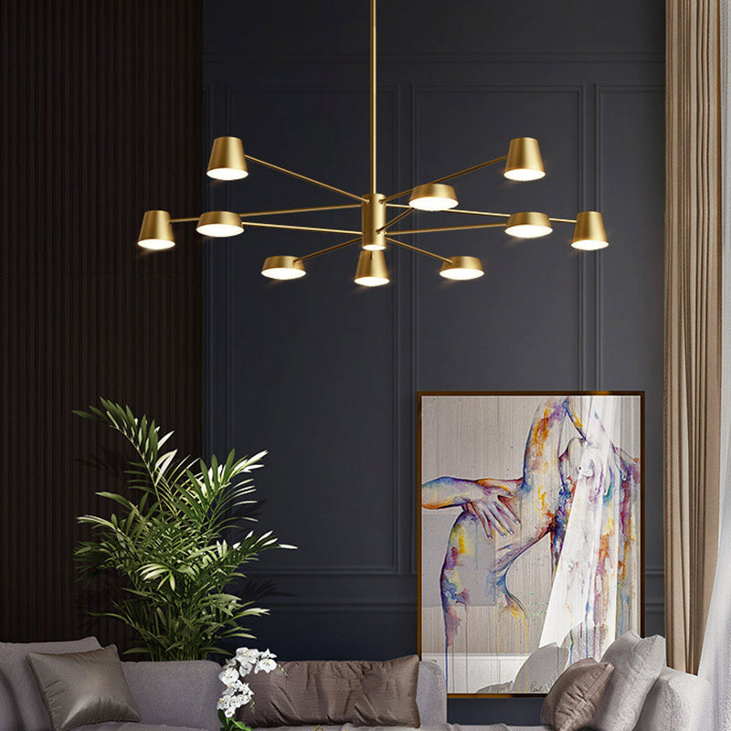 Conical Living Room Chandelier Metal Postmodern LED Suspension Pendant Light in Brass