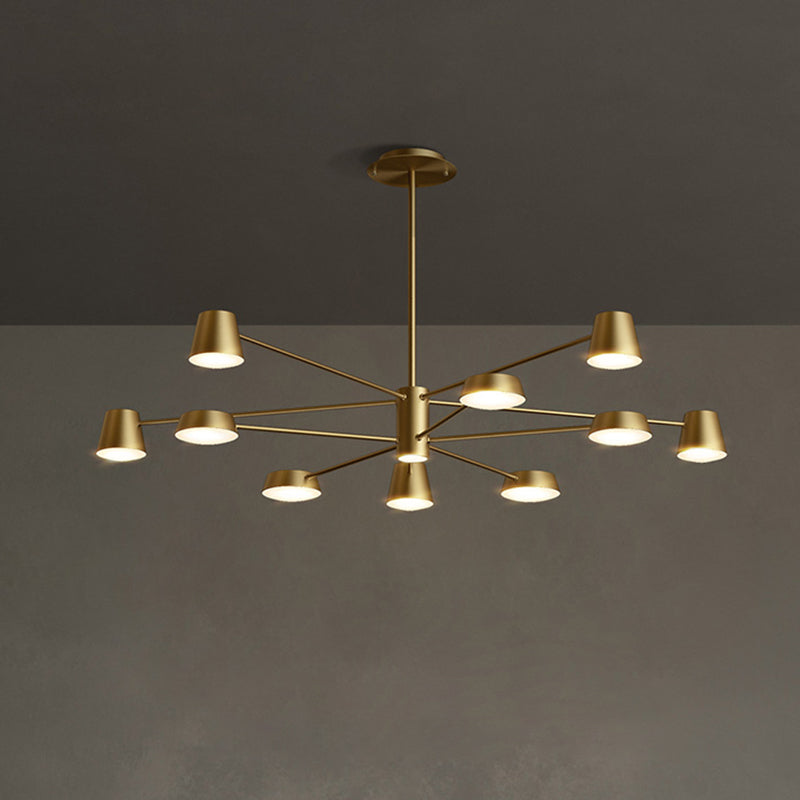 Conical Living Room Chandelier Metal Postmodern LED Suspension Pendant Light in Brass