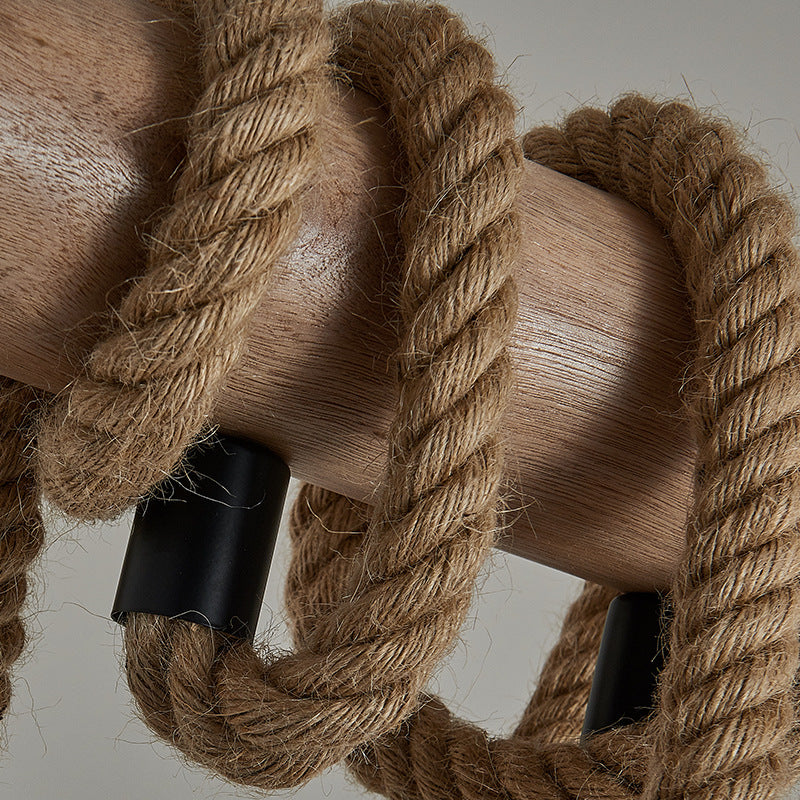 4-Head Open Bulb Island Lighting Fixture Rural Wood Hand-Wrapped Rope Suspension Light