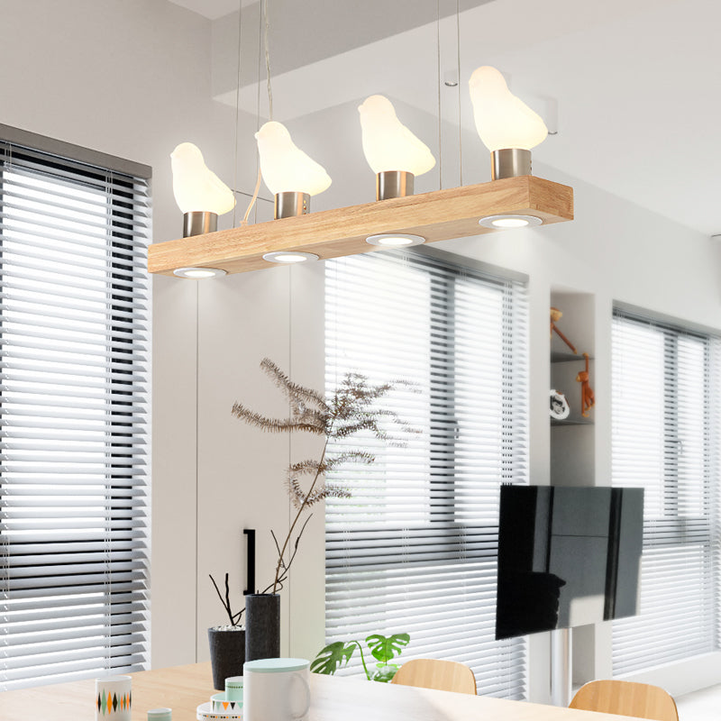 Ivory Glass Bird Island Pendant Decorative Wood Suspended Lighting Fixture over Table