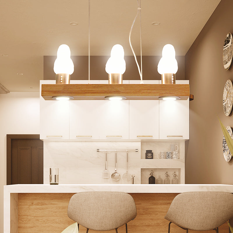 Ivory Glass Bird Island Pendant Decorative Wood Suspended Lighting Fixture over Table