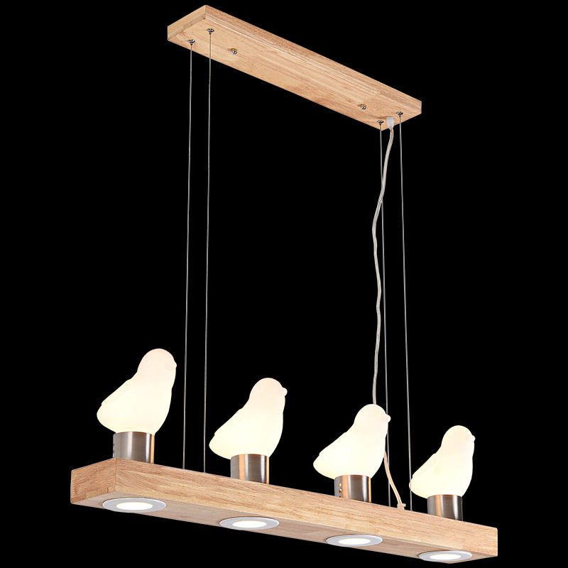 Ivory Glass Bird Island Pendant Decorative Wood Suspended Lighting Fixture over Table