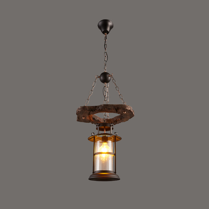 Nautical Style Lantern Chandelier Lamp Wooden Ceiling Pendant Light for Restaurant