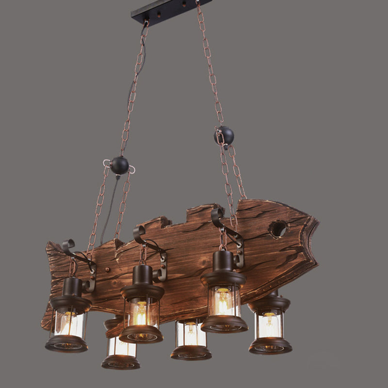 Nautical Style Lantern Chandelier Lamp Wooden Ceiling Pendant Light for Restaurant