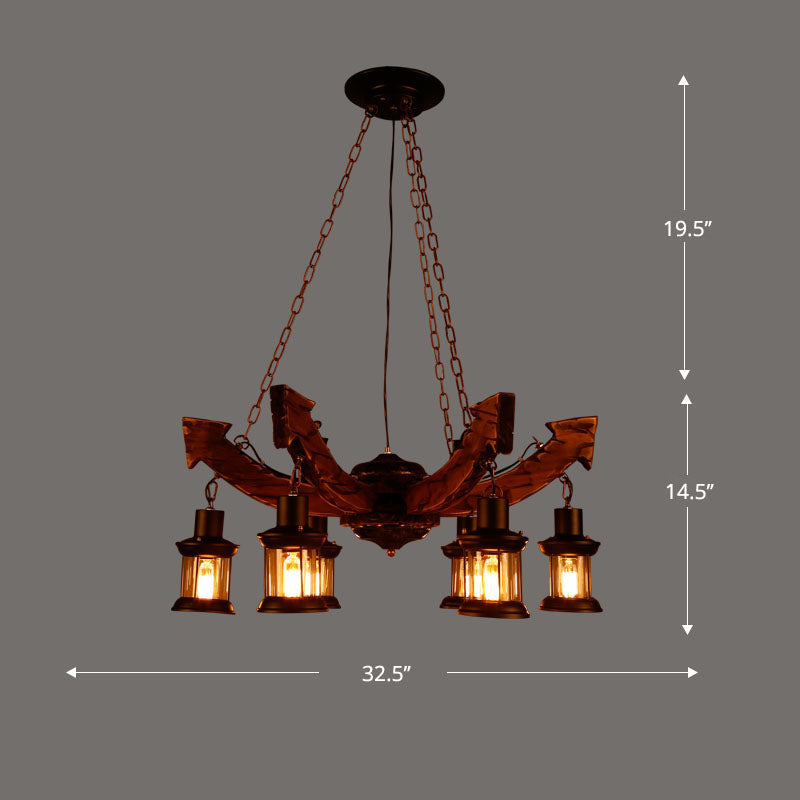Nautical Style Lantern Chandelier Lamp Wooden Ceiling Pendant Light for Restaurant