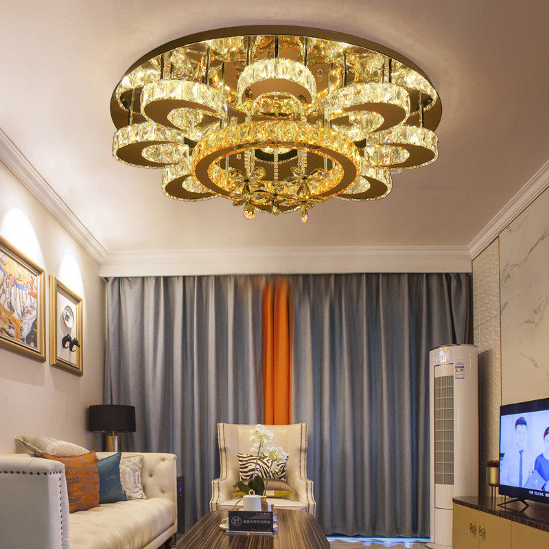 Clear Crystal Flower Ceiling Light Contemporary Chrome LED Flush Light Fixture for Living Room