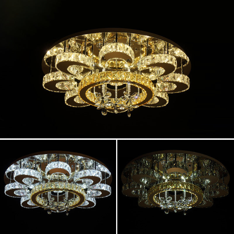 Clear Crystal Flower Ceiling Light Contemporary Chrome LED Flush Light Fixture for Living Room