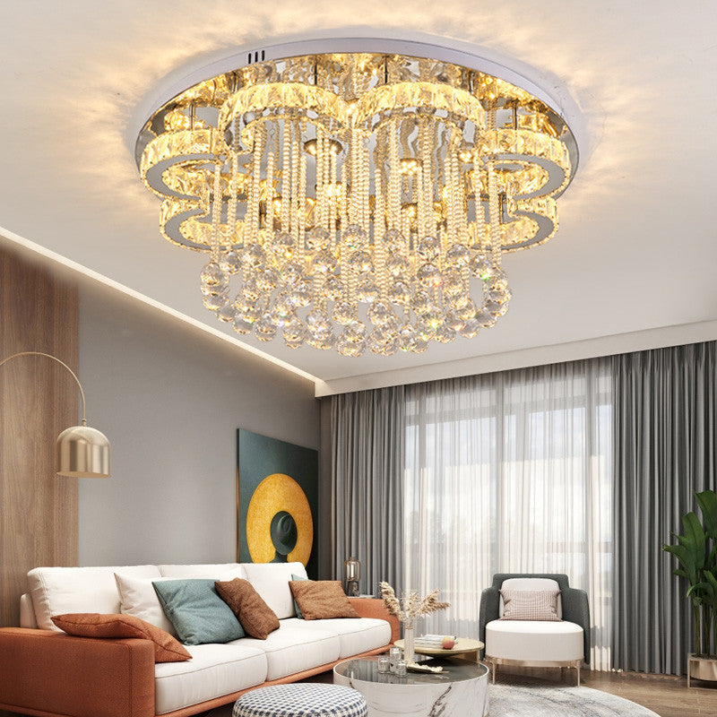 Clear Crystal Flower Ceiling Light Contemporary Chrome LED Flush Light Fixture for Living Room