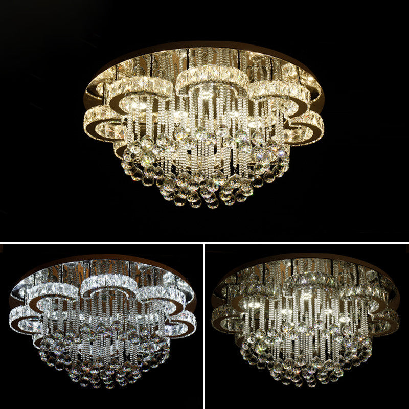 Clear Crystal Flower Ceiling Light Contemporary Chrome LED Flush Light Fixture for Living Room