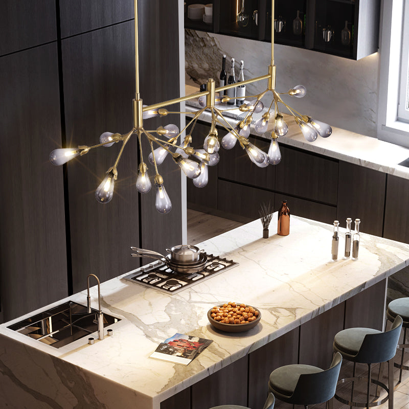 Brass Finish Firefly Suspension Light Postmodern 27 Lights Glass Island Light Fixture