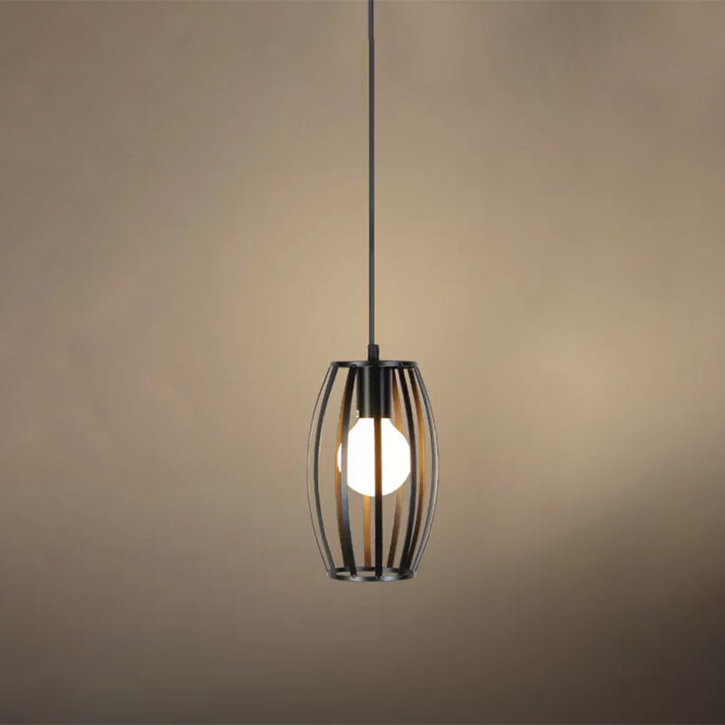 Black 1 Head Suspension Lamp Industrial Iron Geometric Cage Hanging Ceiling Light for Restaurant