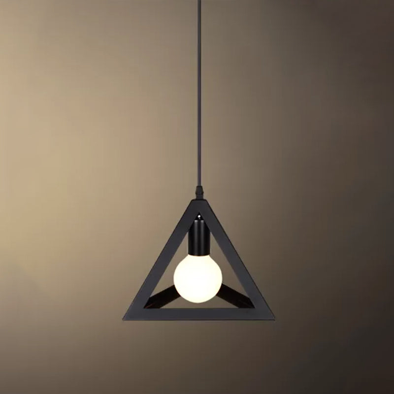 Black 1 Head Suspension Lamp Industrial Iron Geometric Cage Hanging Ceiling Light for Restaurant