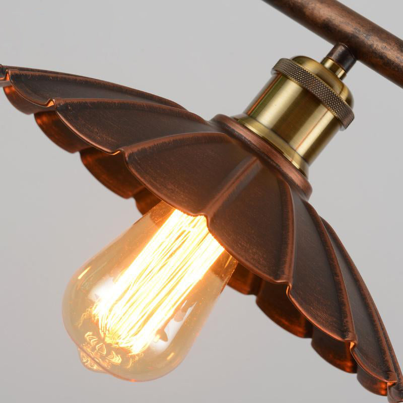 Rust Scalloped Suspended Lighting Fixture Industrial Metal 3-Bulb Bistro over Island Lighting