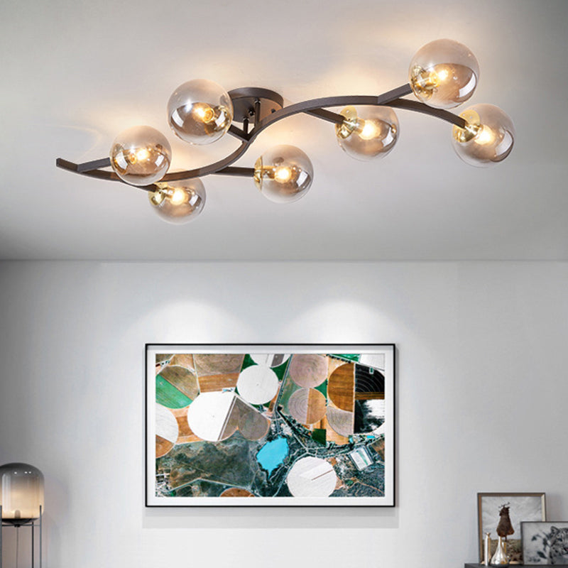 Branch Semi Flush Mount Lighting Postmodern Ball Glass Ceiling Light for Living Room