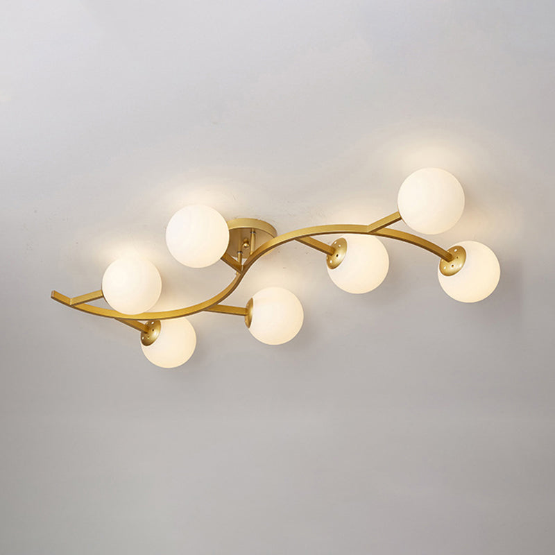 Branch Semi Flush Mount Lighting Postmodern Ball Glass Ceiling Light for Living Room