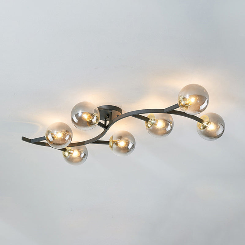 Branch Semi Flush Mount Lighting Postmodern Ball Glass Ceiling Light for Living Room