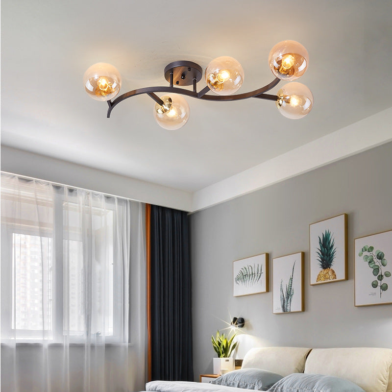 Branch Semi Flush Mount Lighting Postmodern Ball Glass Ceiling Light for Living Room
