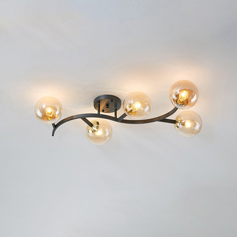 Branch Semi Flush Mount Lighting Postmodern Ball Glass Ceiling Light for Living Room