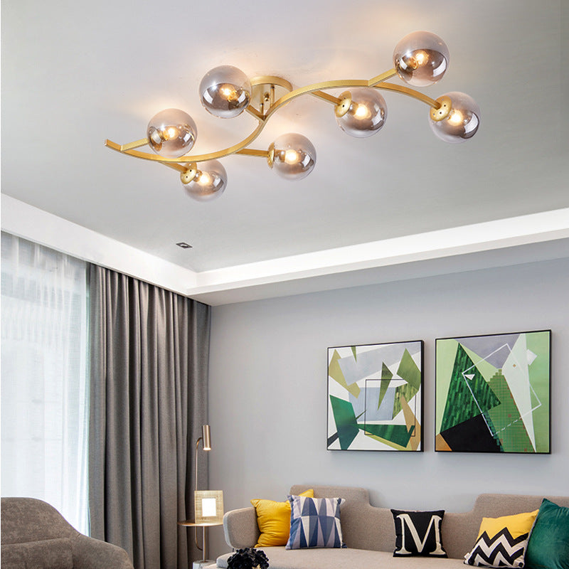 Branch Semi Flush Mount Lighting Postmodern Ball Glass Ceiling Light for Living Room