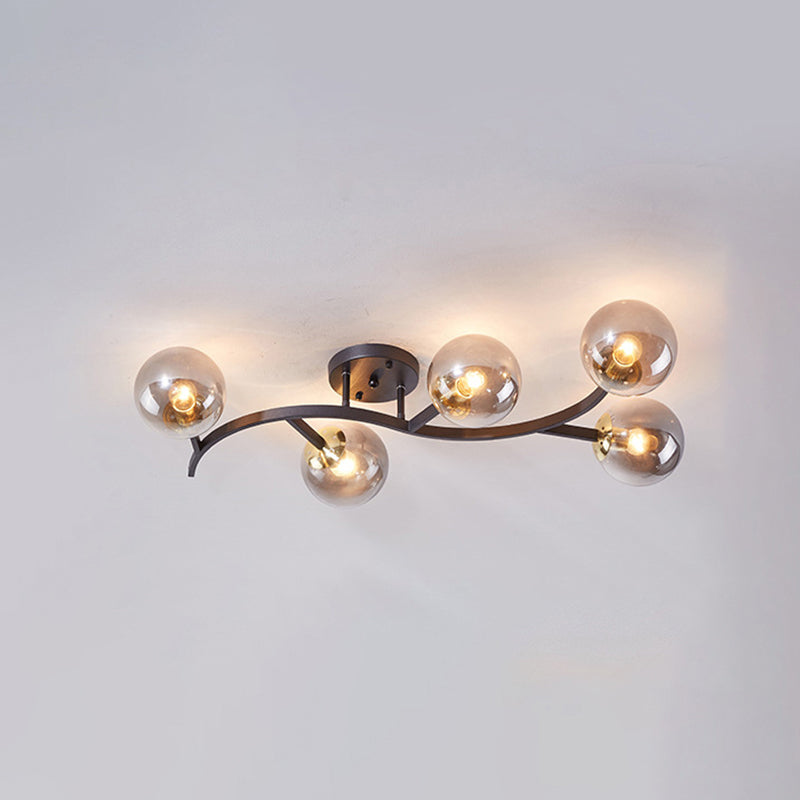 Branch Semi Flush Mount Lighting Postmodern Ball Glass Ceiling Light for Living Room
