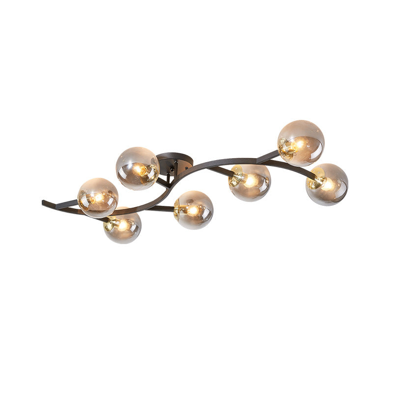 Branch Semi Flush Mount Lighting Postmodern Ball Glass Ceiling Light for Living Room