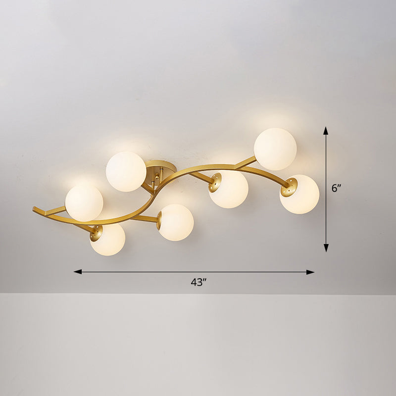 Branch Semi Flush Mount Lighting Postmodern Ball Glass Ceiling Light for Living Room